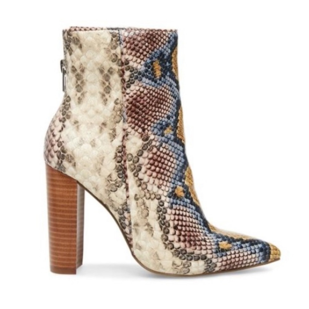 STEVE MADDEN snake print bootie with wooden heel